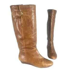 Steve Madden Entyce Brown Leather Riding Boots Size 6.5 Knee High Flat Buckle
